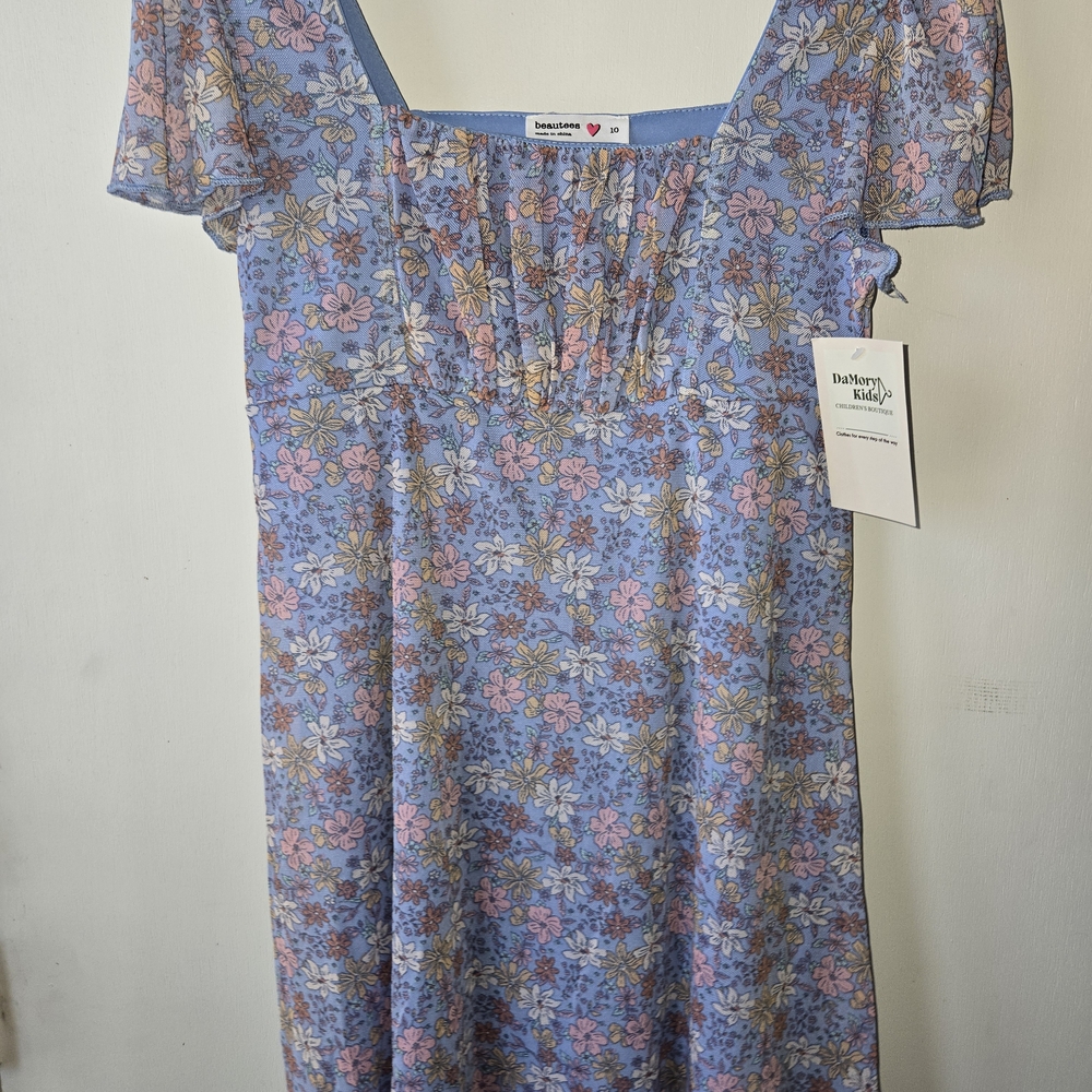 Beautees Blue Floral Kids Casual Dress